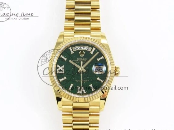 0212 Day Date 36 YG RAF 1:1 Best Edition Green Stone Roman Dial on YG Bracelet A Durable 1524